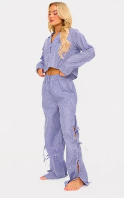 Blue Gingham Bow Detail Long PJ Pants