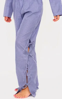 Blue Gingham Bow Detail Long PJ Pants