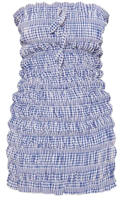 Gingham Ruched Bandeau Bodycon Dress-PrettyLittleThing Sale