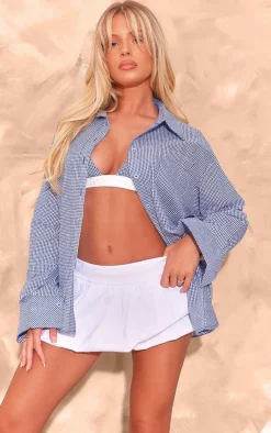 PrettyLittleThing Shirts*Gingham Seersucker Oversized Long Sleeve Shirt