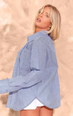 PrettyLittleThing Shirts*Gingham Seersucker Oversized Long Sleeve Shirt