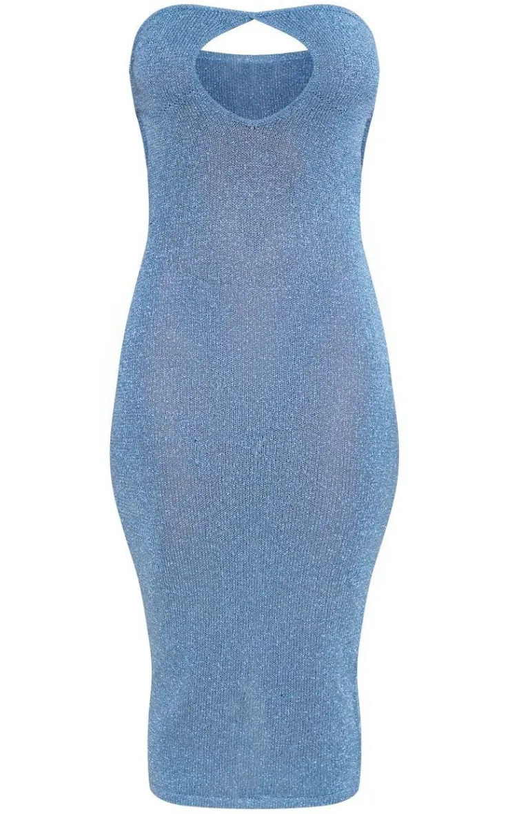 Glitter Knit Cut Out Midaxi Dress-PrettyLittleThing