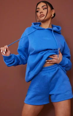 Online PrettyLittleThing Graphic Sweat Shorts Blue