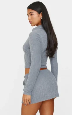 Outlet PrettyLittleThing Brushed Texture Shirt Blue Grey