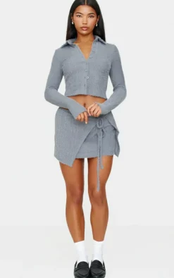 Outlet PrettyLittleThing Brushed Texture Shirt Blue Grey