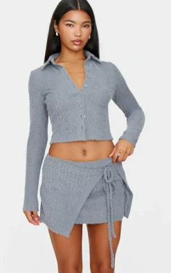 Outlet PrettyLittleThing Brushed Texture Shirt Blue Grey