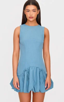 Pinstripe Racer Puffball Mini Dress-PrettyLittleThing Online