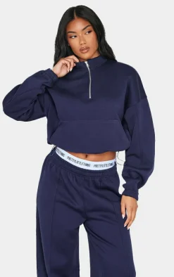 Online PrettyLittleThing Rib Pocket Seam Detail Half Zip Sweatshirt Blue Grey