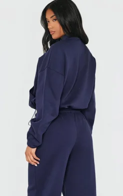 Online PrettyLittleThing Rib Pocket Seam Detail Half Zip Sweatshirt Blue Grey