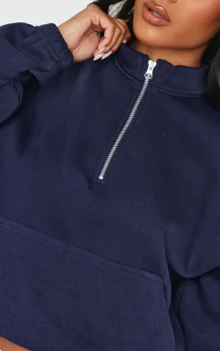 Online PrettyLittleThing Rib Pocket Seam Detail Half Zip Sweatshirt Blue Grey