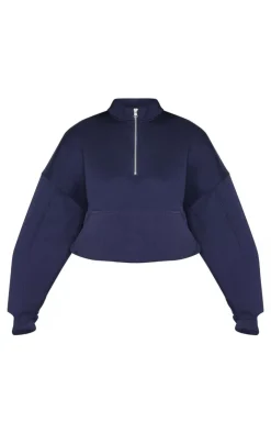 Online PrettyLittleThing Rib Pocket Seam Detail Half Zip Sweatshirt Blue Grey