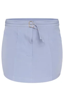 Hot PrettyLittleThing Tailored Woven Buckle Detail Low Rise Mini Skirt Blue Grey