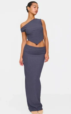 Discount PrettyLittleThing Textured Maxi Skirt Blue Grey