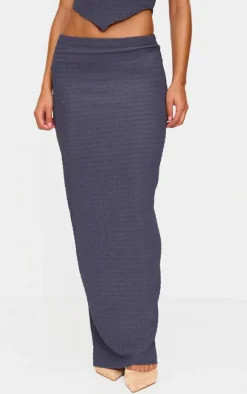 Discount PrettyLittleThing Textured Maxi Skirt Blue Grey