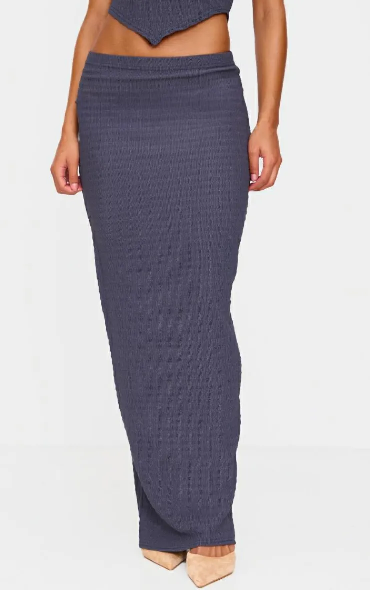 Discount PrettyLittleThing Textured Maxi Skirt Blue Grey