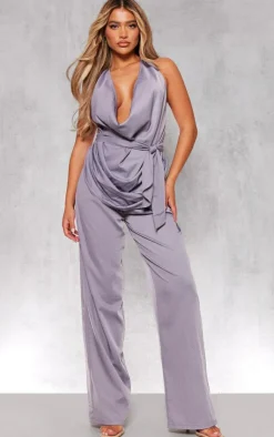 Clearance PrettyLittleThing Woven Pocket Detail Straight Leg Pant Blue Grey