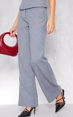 New PrettyLittleThing Woven Tailored Wide Leg Belt Detail Pants Blue Grey