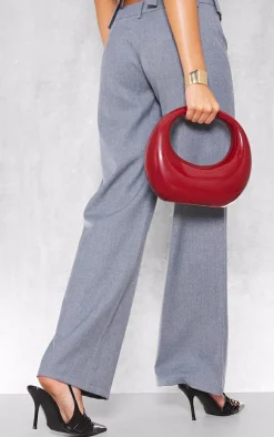 New PrettyLittleThing Woven Tailored Wide Leg Belt Detail Pants Blue Grey