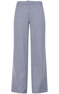 New PrettyLittleThing Woven Tailored Wide Leg Belt Detail Pants Blue Grey