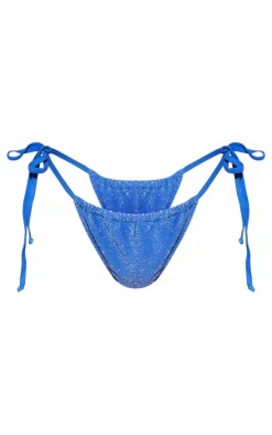 Blue Heart Trim Glitter Tie Side Bikini Bottoms