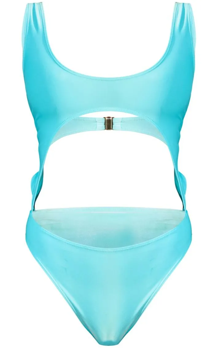 Blue High Leg Cut Out Swimsuit