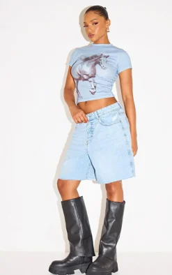PrettyLittleThing T-Shirts*Horse Print Ribbed Fitted T Shirt