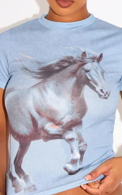 PrettyLittleThing T-Shirts*Horse Print Ribbed Fitted T Shirt