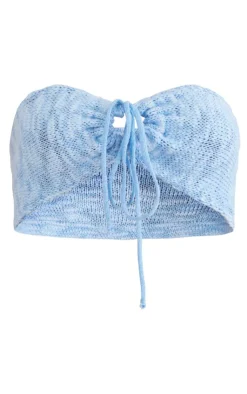 PrettyLittleThing Knitted Cross Over Bralet Blue