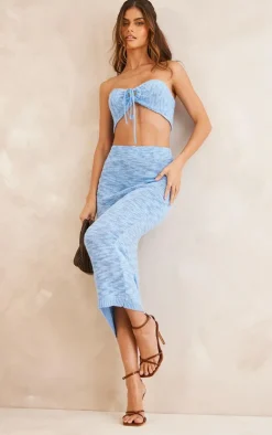 Hot PrettyLittleThing Knitted Maxi Skirt Blue