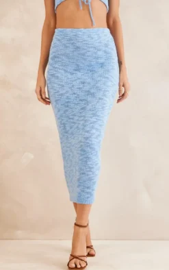Hot PrettyLittleThing Knitted Maxi Skirt Blue