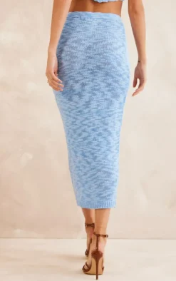 Hot PrettyLittleThing Knitted Maxi Skirt Blue