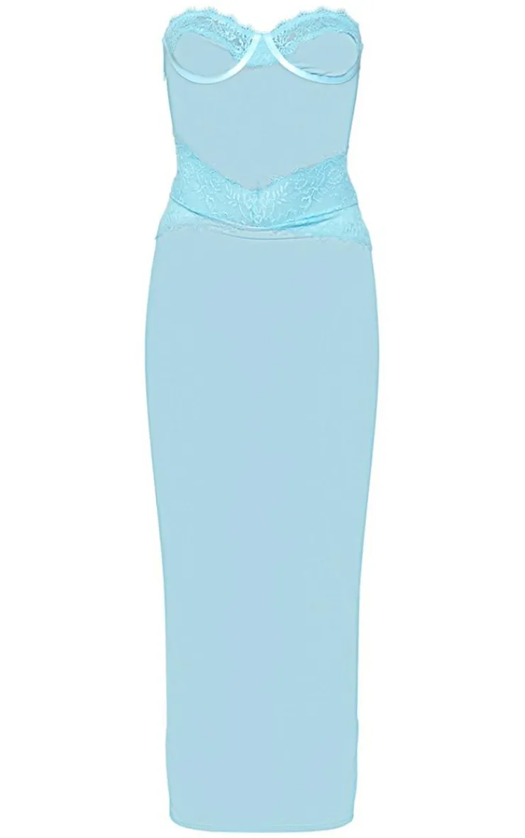 Lace Bandeau Underwired Sheer Midaxi Dress-PrettyLittleThing Sale