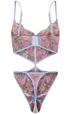 Lace Floral Print Cut Out Detail Body-PrettyLittleThing Clearance