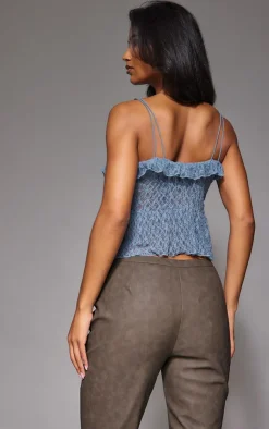 PrettyLittleThing Sleeveless Tops*Lace Ruffle Double Tie Strappy Top