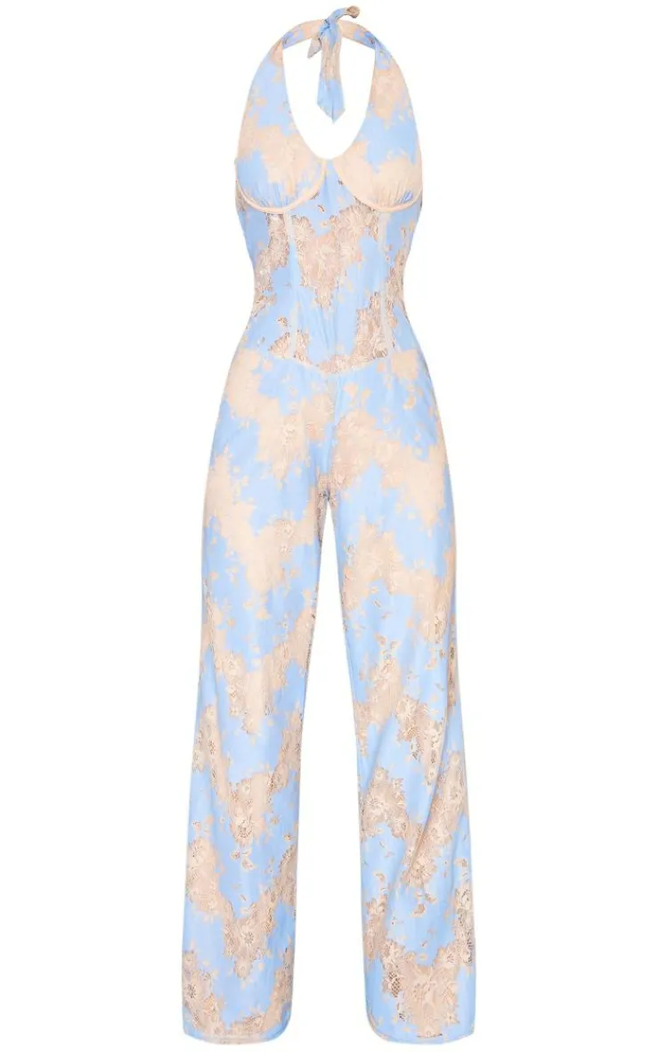 Lace Underwired Corset Halter Jumpsuit-PrettyLittleThing New