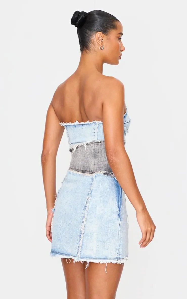 Layered Denim Bandeau Mini Dress-PrettyLittleThing