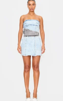 Layered Denim Bandeau Mini Dress-PrettyLittleThing