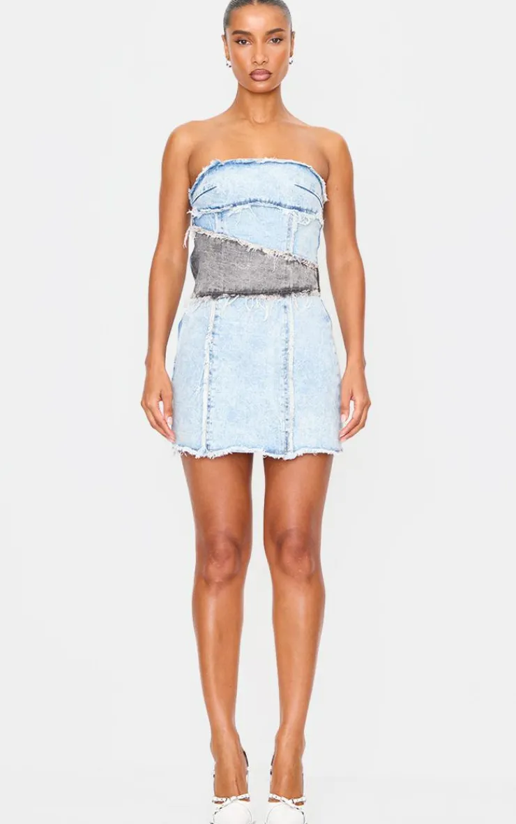 Layered Denim Bandeau Mini Dress-PrettyLittleThing