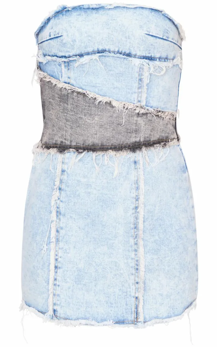 Layered Denim Bandeau Mini Dress-PrettyLittleThing
