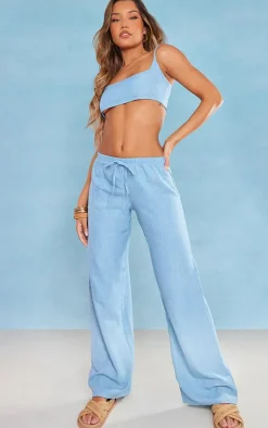 Outlet PrettyLittleThing Linen Look Strappy Bralet Blue
