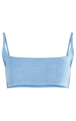 Outlet PrettyLittleThing Linen Look Strappy Bralet Blue