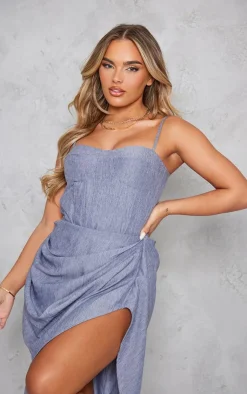Clearance PrettyLittleThing Linen Look Structured Corset Top Blue