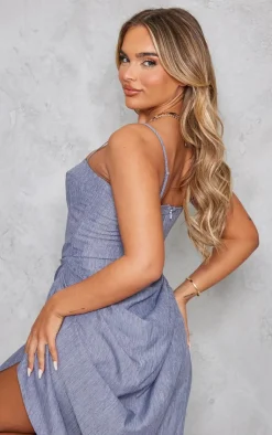 Clearance PrettyLittleThing Linen Look Structured Corset Top Blue