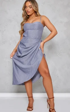 Clearance PrettyLittleThing Linen Look Structured Corset Top Blue