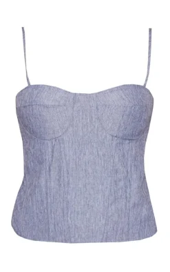 Clearance PrettyLittleThing Linen Look Structured Corset Top Blue