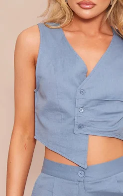 Discount PrettyLittleThing Linen Look Tailored Shorts Blue