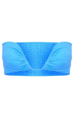 Outlet PrettyLittleThing Linen Look V Bar Bralet Blue