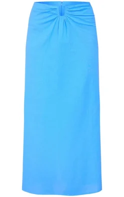 Best PrettyLittleThing Linen Look V Bar Maxi Skirt Blue