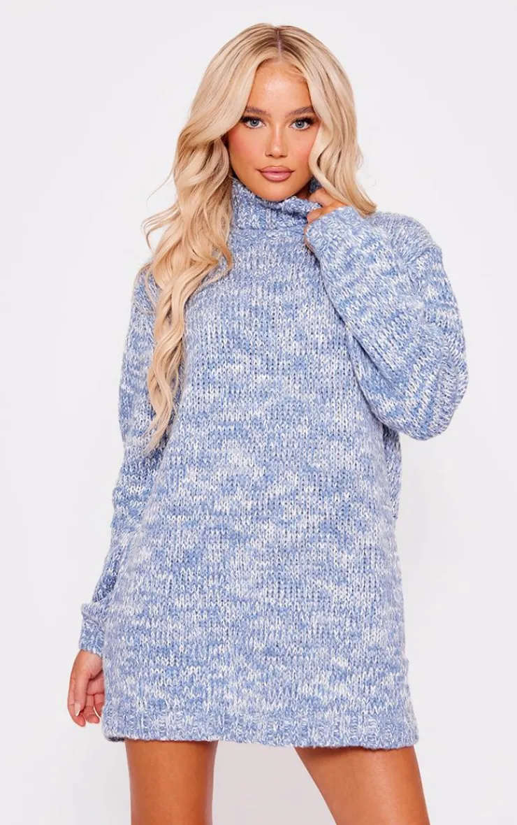 PrettyLittleThing Sweater Dresses*Marl Chunky Knit Roll Neck Sweater Dress