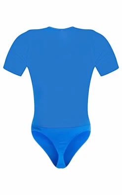 Blue Mesh Cut Out Diamante Bodysuit